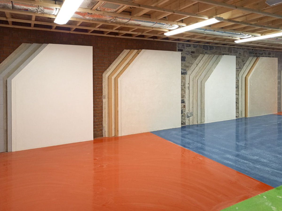ecologicalbuild's tweet photo. A sneak peak at the internal wall insulation displays at @LimClareETB as they near completion. @lime_products Solo finishing plaster has just been applied to #Gutex Thermoroom #woodfibre boards and is currently drying. Next up is #Auro natural paint. #retrofit #nzeb @netzerobau https://t.co/2g9R2aLUtA