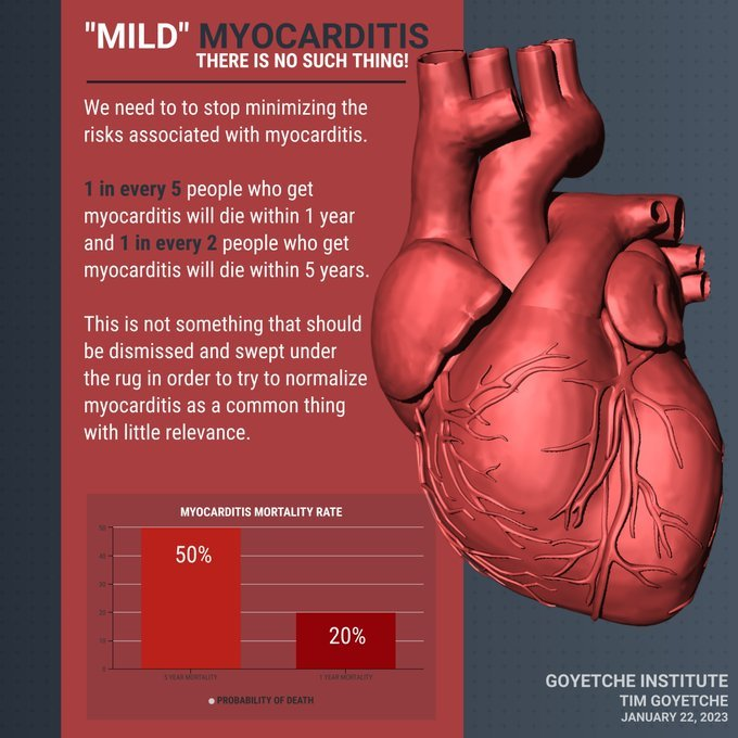 RickyDoggin's tweet photo. There is nothing "mild" about it! People who get myocarditis have a 50% chance of death within 5 years https://t.co/is3m0BJTJp