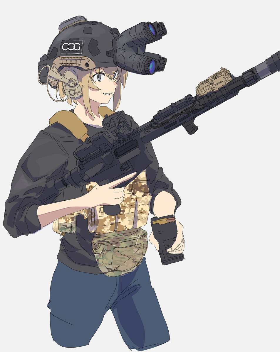 1girl weapon gun solo blonde hair rifle holding weapon  illustration images