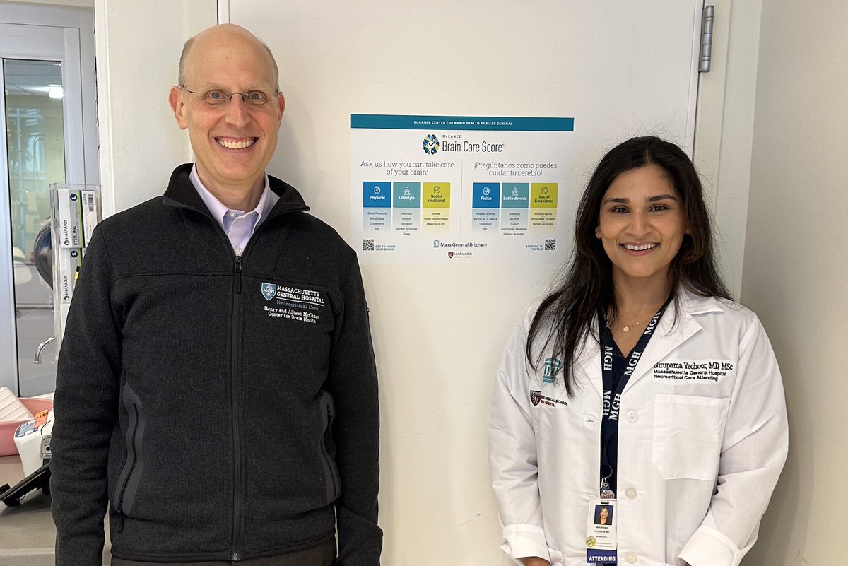 The #McCanceBrainCareScore tool-kit made its debut in the @MassGeneralNews @MGHNeurology ICU earlier this month. Shown here @JRosand_MD and @NYechoorMD. Looking forward to learning how patients, families and providers engage with these tools to encourage and improve #braincarenow