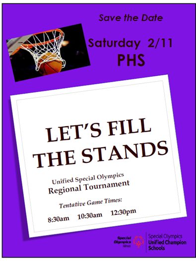Don't miss out on the Unified Special Olympics Regional Tournament action here at Plano High School on Saturday, February 11th!