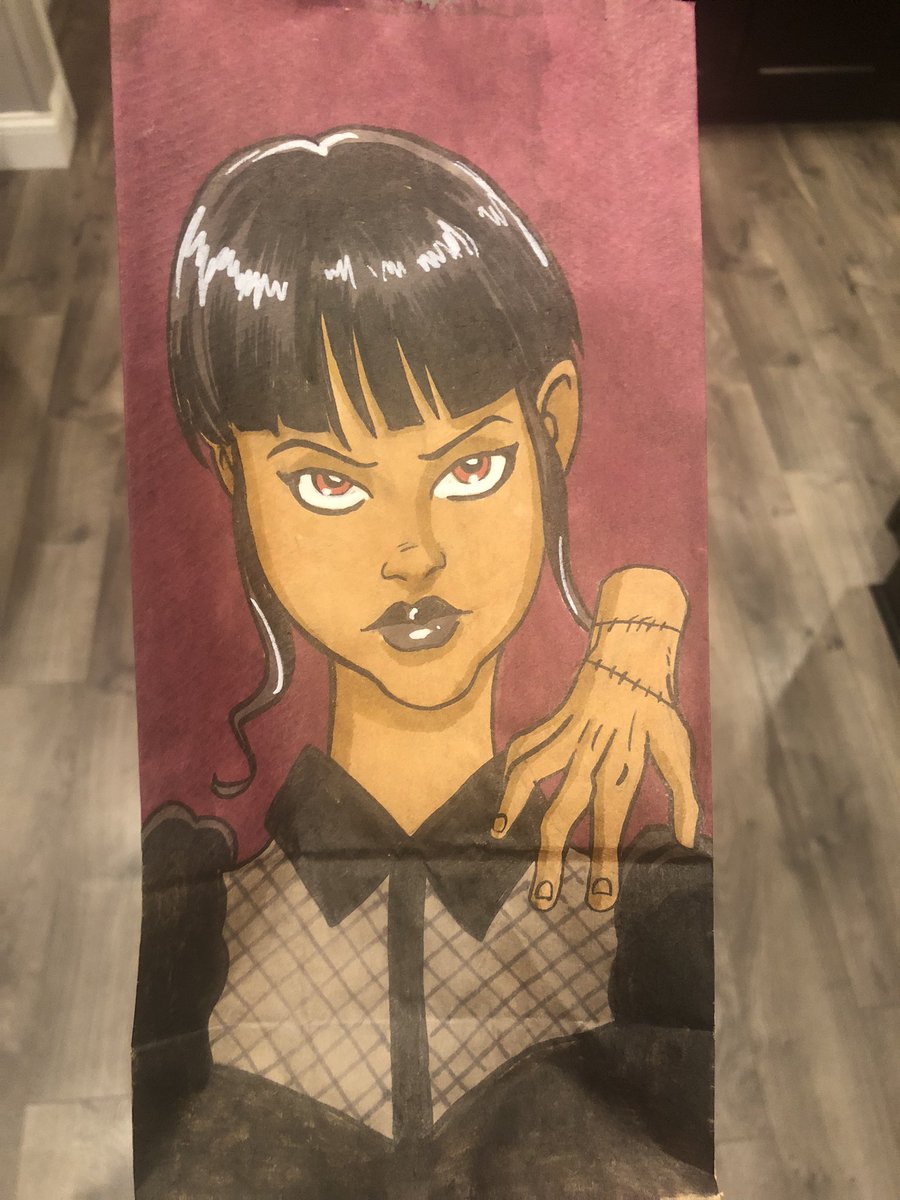 PbutterJustice's tweet photo. This week’s lunch bag sketches are @wednesdayaddams with @jennaortega and #Batgirl . https://t.co/ZsOhy7Jjqb