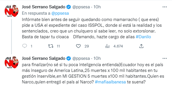 ecuainm_oficial's tweet photo. ‼️#URGENTE
Exministro del Interior, @ppsesa, se pronuncia tras las acusaciones del presidente @LassoGuillermo en contra de Serrano por el #CasoIsspol. https://t.co/mgxg4cn3KX