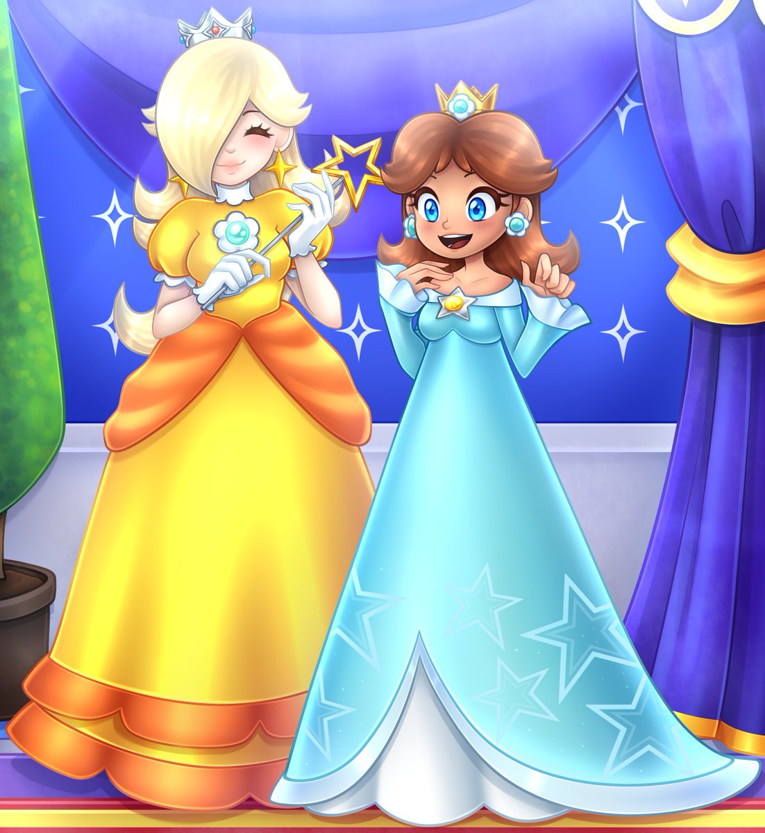 Daisy and Rosalina exchanged clothes! #princessdaisy #digitalart #fanart #nintendoart #PrincessRosalina #nintendofanart