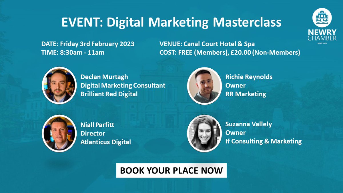 #BOOK your place now for our upcoming event, Digital Marketing Masterclass with 4 expert speakers, it is one not be missed.

FREE (Members), £20.00 (Non-Members)

𝗕𝗢𝗢𝗞 𝗬𝗢𝗨𝗥 𝗣𝗟𝗔𝗖𝗘 𝗛𝗘𝗥𝗘:
MEMBERS: bit.ly/3GBrGpb
NON-MEMBERS: bit.ly/3kfKrH7