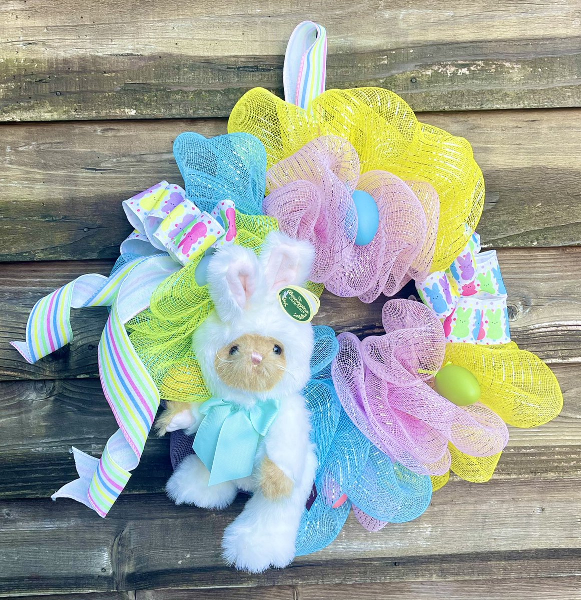 Looks like the Easter bunny is ready to hop off this wreath after hiding his eggs! Come check it out at Sunflowerdayzkraftz.Etsy.com  #etsy #etsyfinds #etayseller #etsyhome #etsyhomedecor #etsybusiness #etsysmallbusiness #easterbunnywreath #bunny #bunnywreath #easterhomedecor