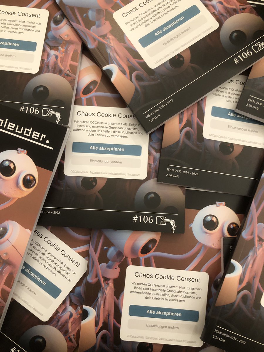 Die neue #Datenschleuder ist im <a href="/chaospott/">Chaospott</a> angekommen. Die Ausgabe 106 könnt ihr beim nächsten #Chaostreff oder per Post bekommen. Bei Interesse bitte per DM melden. #c3e