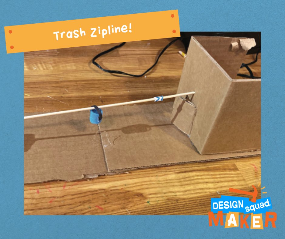 Kids create their own engineering design solutions to problems they face at home- like making chores easier with this trash zipline! You can find the Home Helpers workshop in the resources from Design Squad Maker. #DesignSquad Find the resources: bit.ly/DSMaker