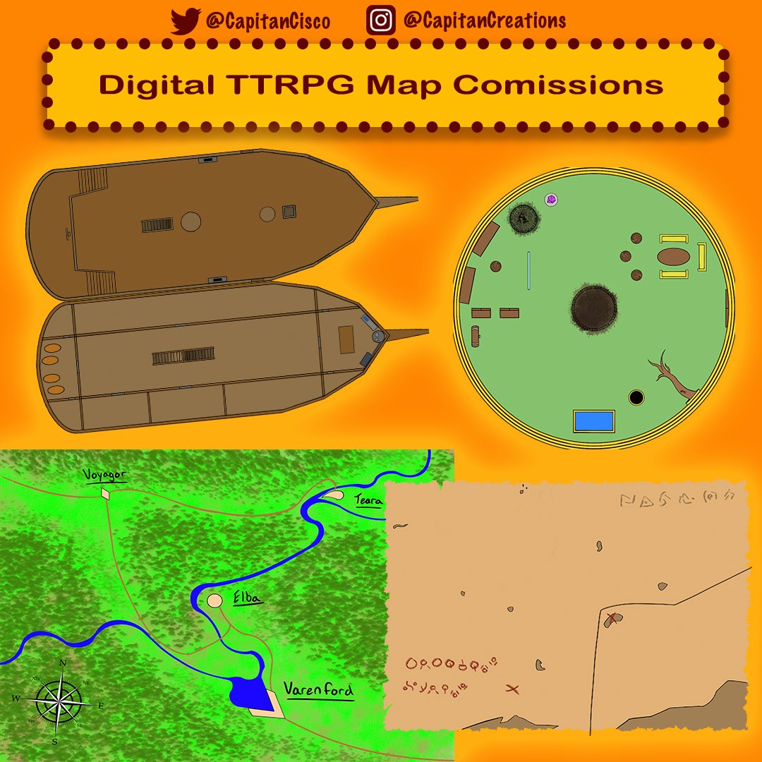 CapitanCisco's tweet photo. Hello everyone!
im going to be opening a commisions page for Digital TTRPG maps! I would appreciate peeps spreading the word as much as they can! thank you all so much.

#comission #openrpg #TTRPGs #art https://t.co/4QkDZQUQFL