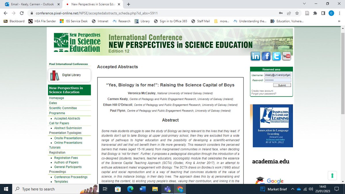 Carmen Kealy (BA (Hons), PhD) (@carmenkealy1) on Twitter photo Nice to see our abstract accepted for the International Conference: New Perspectives in Science Education!
<a href="/edtechne/">School of Education, University of Galway</a> <a href="/CoPPERNUIGalway/">CoPPER</a> <a href="/VMcC_ScienceEd/">Veronica McCauley</a> <a href="/ethanhillod/">Ethan Hill-O'Driscoll</a> <a href="/uniofgalway/">Ollscoil na Gaillimhe | University of Galway</a> Nice to see our abstract accepted for the International Conference: New Perspectives in Science Education!
<a href="/edtechne/">School of Education, University of Galway</a> <a href="/CoPPERNUIGalway/">CoPPER</a> <a href="/VMcC_ScienceEd/">Veronica McCauley</a> <a href="/ethanhillod/">Ethan Hill-O'Driscoll</a> <a href="/uniofgalway/">Ollscoil na Gaillimhe | University of Galway</a>