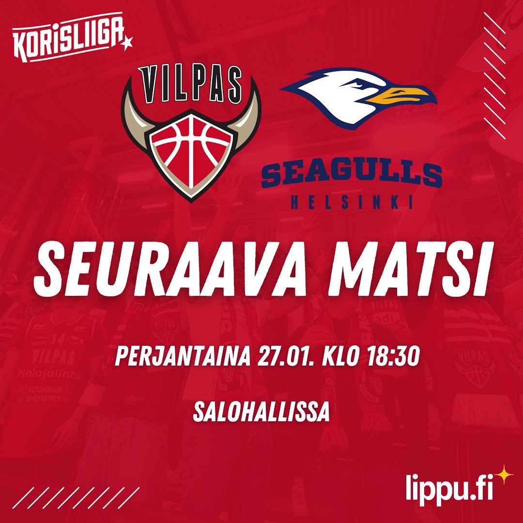 Woop Woop! 🚨🏀

Ylempi jatkosarja käynnistyy todellisella herkkupalalla, kun <a href="/GullsBasketball/">HELSINKI SEAGULLS</a> liihottaa perjantaina 27.1. Salohalliin!

Ennakkoliput tulevat myyntiin huomenna ja samalla julkaistaan myös jatkosarjan lopullinen otteluohjelma.

#vilpasvikings #korisliiga