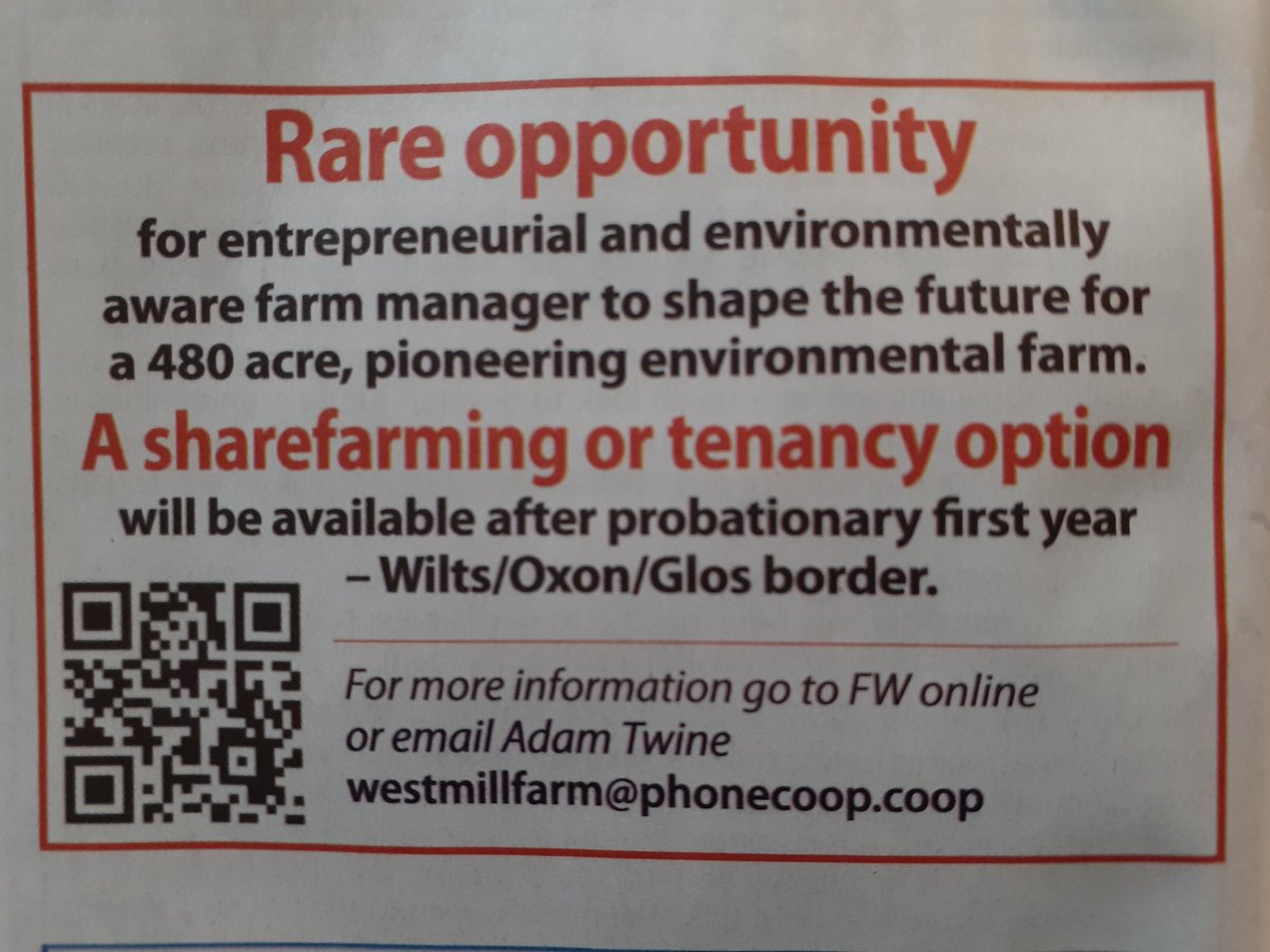 @FarmWilder @jerryalford123 We're also looking for an environmentally-minded #FarmManager to shape the future of our 480-ac mixed farm on the #Oxon/#Wilts borders! #Sharefarming or #farmtenancy after 1yr probation. Join us on 3rd/4th Feb for a farm open day to find out more!👇
farmcarbontoolkit.org.uk/westmill-farm/