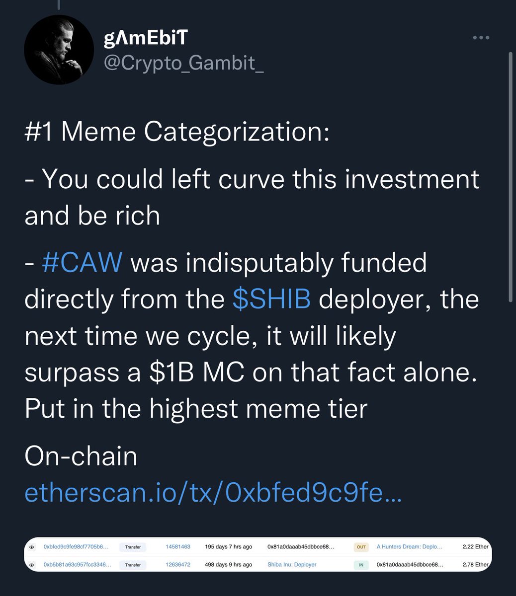 cryptomorgz's tweet photo. The last $SHIB linked coin was aguably $UFO, which mooned to over $1 billion mcap. 

The same people that told you about $UFO early, are the same people telling you about #CAW early. 

Will you listen this time anon?

@Crypto_Gambit_ @LinkySaint @JumperWave @CryptoBrag https://t.co/uI1fV1zzjp