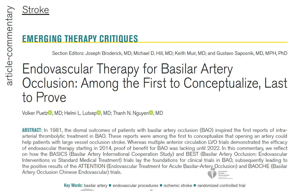 Volker Puetz (@puetz_volker) on Twitter photo "Endovascular Therapy for Basilar Artery Occlusion: Among the First to Conceptualize, Last to Prove." Thanks to Dr. Helmi Lutsep <a href="/OHSUBrain/">OHSU Brain Institute</a> and <a href="/NguyenThanhMD/">Thanh Nguyen 🇺🇦</a> for great collaboration.
ahajournals.org/doi/abs/10.116… "Endovascular Therapy for Basilar Artery Occlusion: Among the First to Conceptualize, Last to Prove." Thanks to Dr. Helmi Lutsep <a href="/OHSUBrain/">OHSU Brain Institute</a> and <a href="/NguyenThanhMD/">Thanh Nguyen 🇺🇦</a> for great collaboration.
ahajournals.org/doi/abs/10.116…