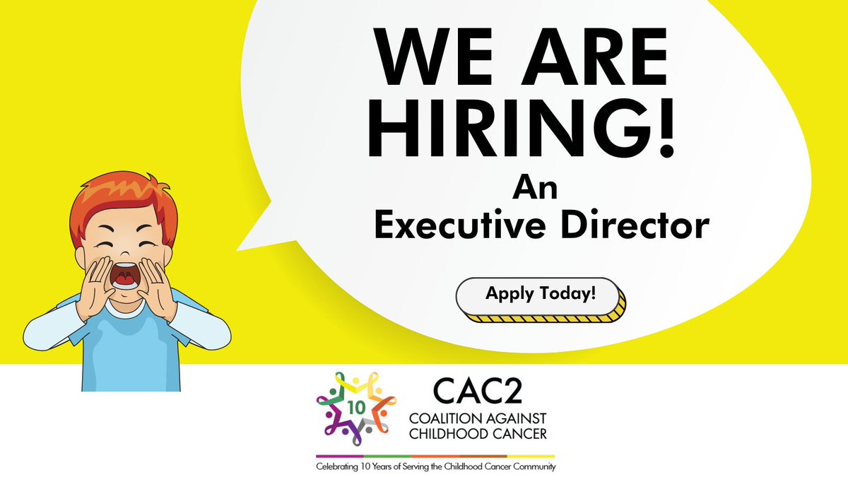cac2org's tweet photo. Spread the word! We are looking for a new Executive Director to lead us into our 2nd decade of working together for a future without childhood cancers. Learn more and apply today! https://t.co/bEShrd8jOy
#WereHiring #CAC2 #CancelChildhoodCancer #GoldStrong https://t.co/DHCXbGcFk3