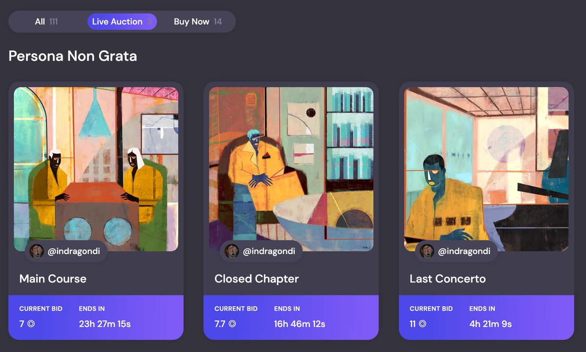 indragondi's tweet image. The auction for all the latest drops of Persona Non Grata series are now live! Thank you @Kendrar7, @0xMQQ and @PW_artrade for leading the auctions!

Super thrilled for all the support for my art journey. I'm here to stay and to grow! #Blessed ♥️✨