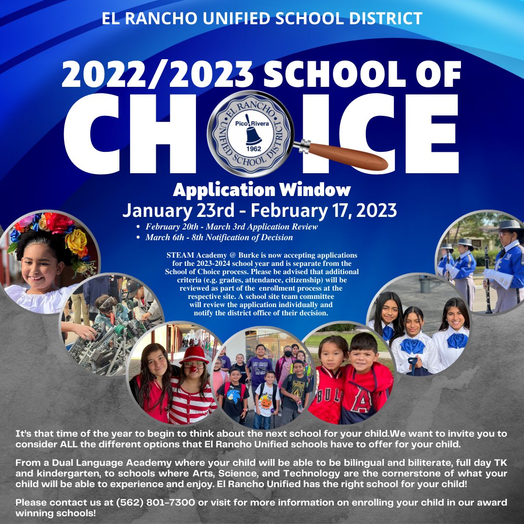 It’s that time of the year to think about the next school for your child. We invite you to consider ALL the different options that ERUSD offers. Please contact us @ (562) 801-7300 or visit erusd.org/apps/pages/sch… for more info on enrolling your child in our award-winning schools!