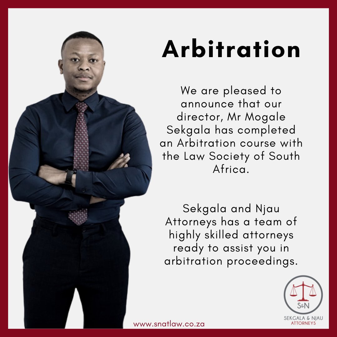snatlaw's tweet photo. Contact Sekgala and Njau Attorneys for assistance in your arbitration proceedings. https://t.co/9zsC14BKFE
