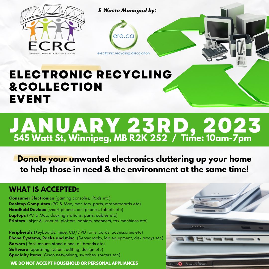 The ERA and the <a href="/ElmwoodRC/">Elmwood Community RC</a> are teaming up to collect electronic devices today! 

Read more: ow.ly/twv950Mn3Xb

#ERA #Winnipeg #Reuse #Recycle #Donate