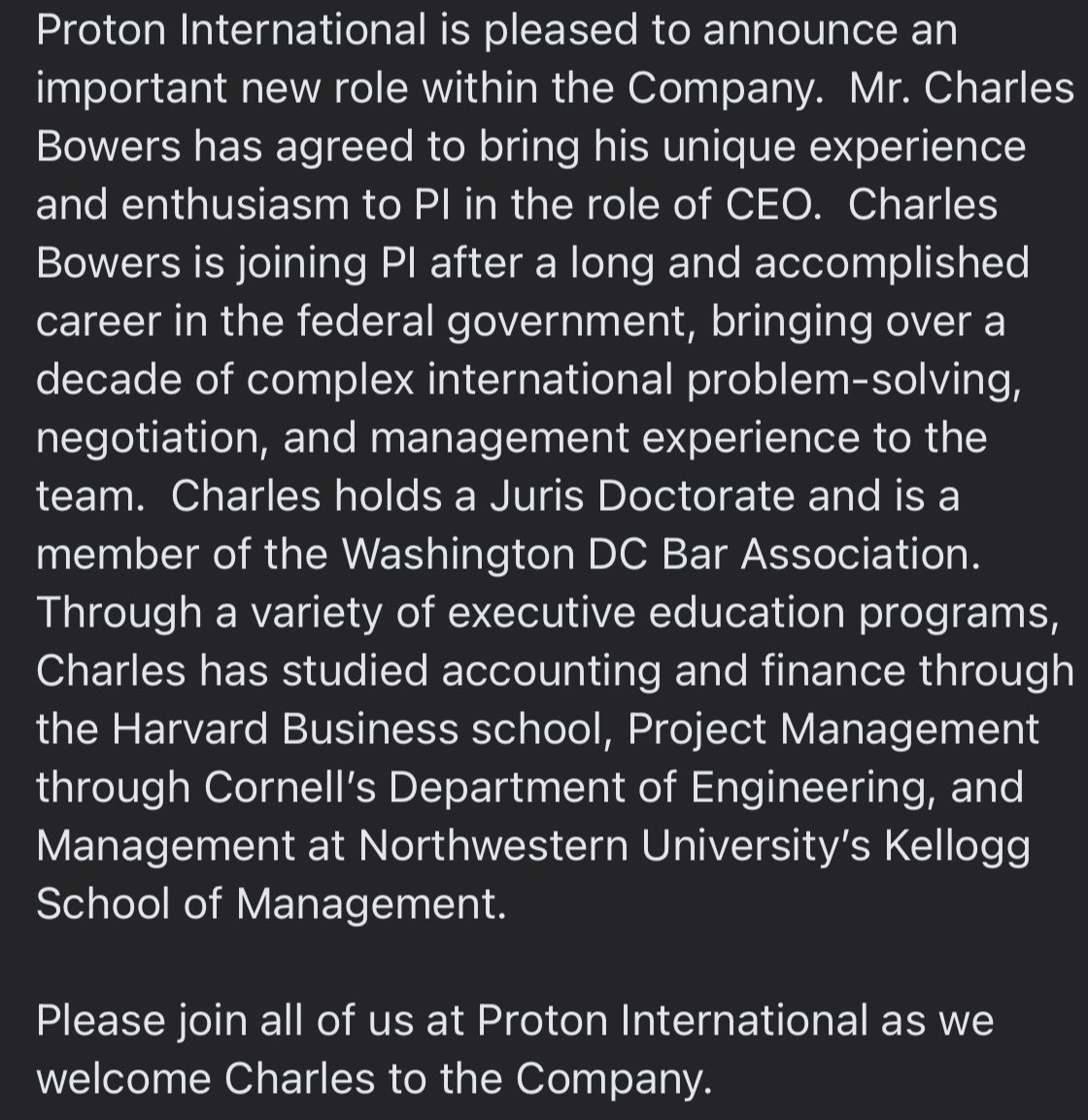 Please welcome Charles Bowers to Proton International as our new CEO! Chris Chandler will be staying on as a Director of the Board. #protontherapy