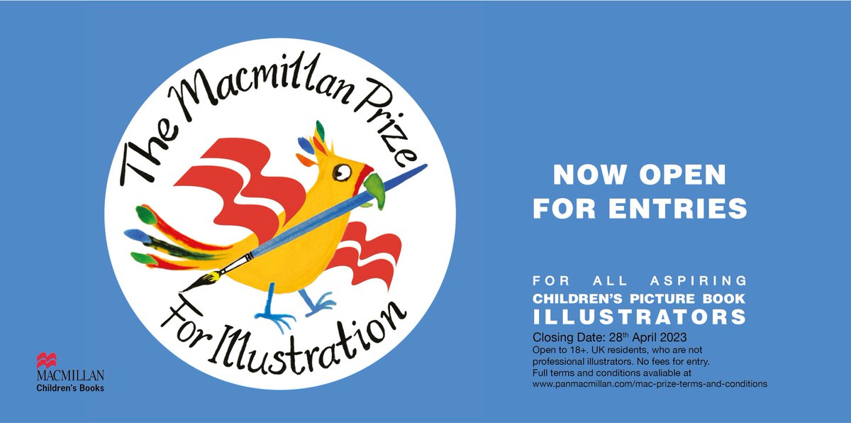 🎊 Calling all aspiring picture book illustrators! 🎊

The #MacmillanPrizeforIllustration 2023 is now OPEN 🥳

Any UK resident age 18+ can enter as long as you've not been published before.

Closing date 28th April. Ts&amp;Cs apply.

panmacmillan.com/mac-prize-entr…