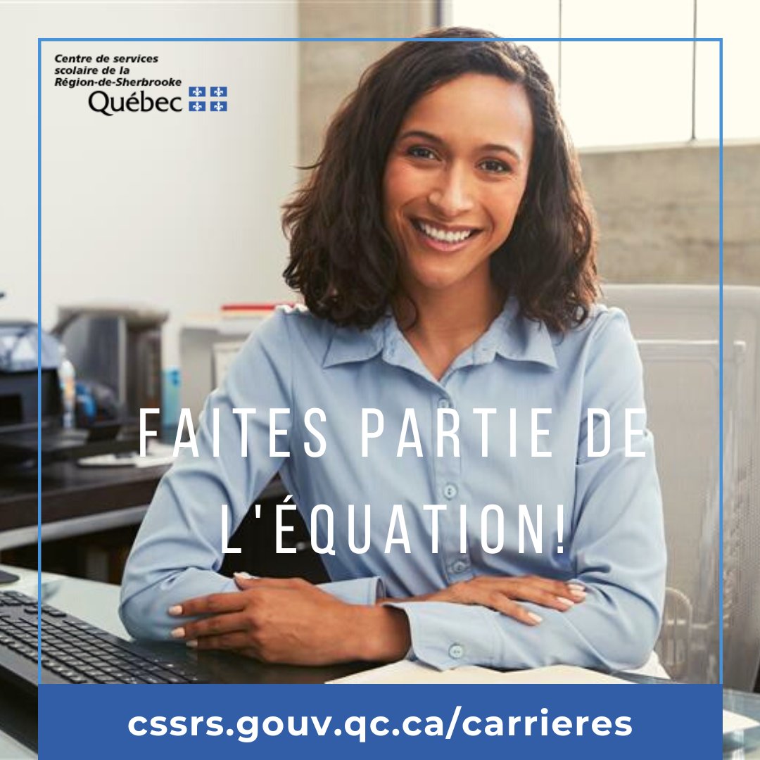 CSSsherbrooke's tweet image. EMPLOIS AU CSSRS | Agente ou Agent de bureau et Secrétaire d’école
Venez nous rencontrer en entrevue! Plusieurs emplois disponibles. Salaires compétitifs, formations à l’embauche, gamme d’avantages sociaux.
cssrs.gouv.qc.ca/carrieres