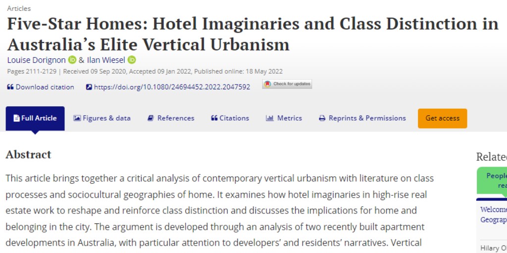 American Association of Geographers (@theaag) on Twitter photo Within the discourse of hotel imaginaries, <a href="/loudorignon/">Louise Dorignon</a> and Wiesel compare the current development of urban apartment homes to the Australian housing dream bit.ly/3X361x6 Within the discourse of hotel imaginaries, <a href="/loudorignon/">Louise Dorignon</a> and Wiesel compare the current development of urban apartment homes to the Australian housing dream bit.ly/3X361x6