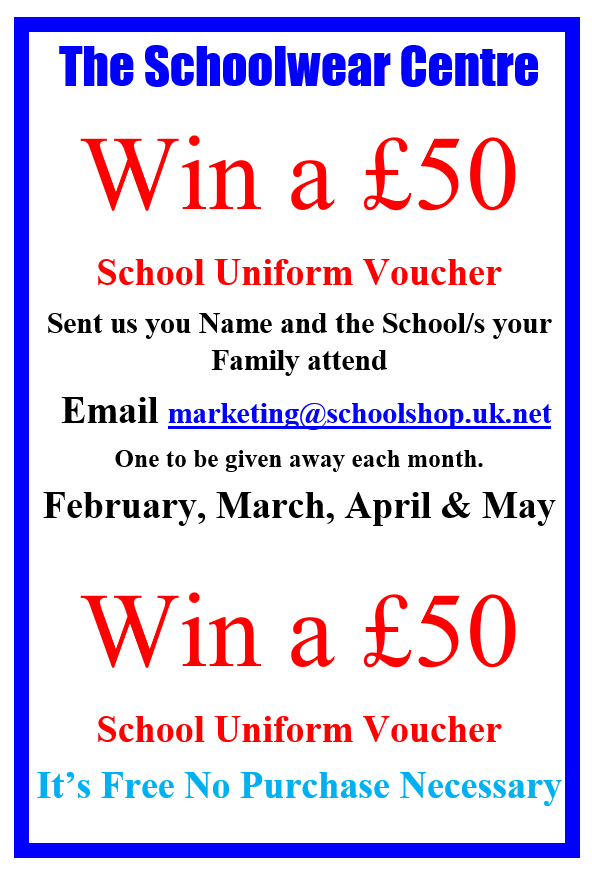 The Schoolwear Centre (@swcmargate) on Twitter photo Would you like some help with this years school uniform. The first £50 voucher winner will be drawn on Wednesday 1st February 2023
Its FREE to enter Would you like some help with this years school uniform. The first £50 voucher winner will be drawn on Wednesday 1st February 2023
Its FREE to enter
