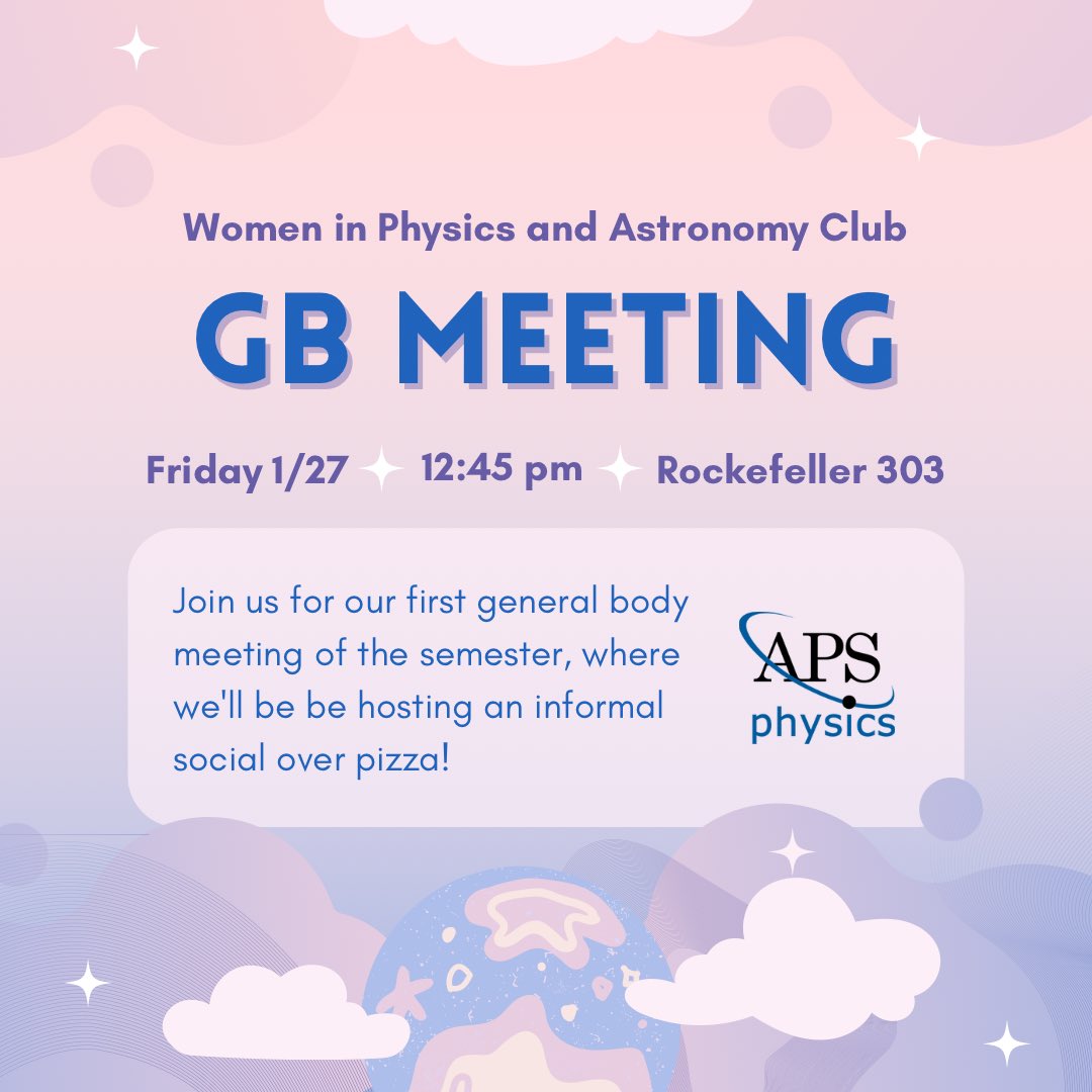 WiPAC is hosting our first GB of the semester this Friday in Rockefeller 303 at 12:45 pm. We’ll be having an informal chat over pizza, so make sure to stop by!
