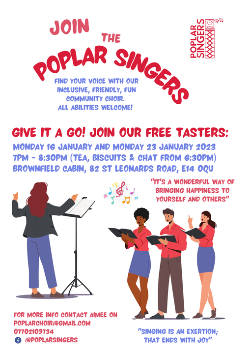 Tonight is the second free taster session for the @poplarsingers! If you're looking for a creative outlet and would like to join an inclusive & friendly community choir, this is it. Head to the Facebook page for more info: facebook.com/PoplarSingers/