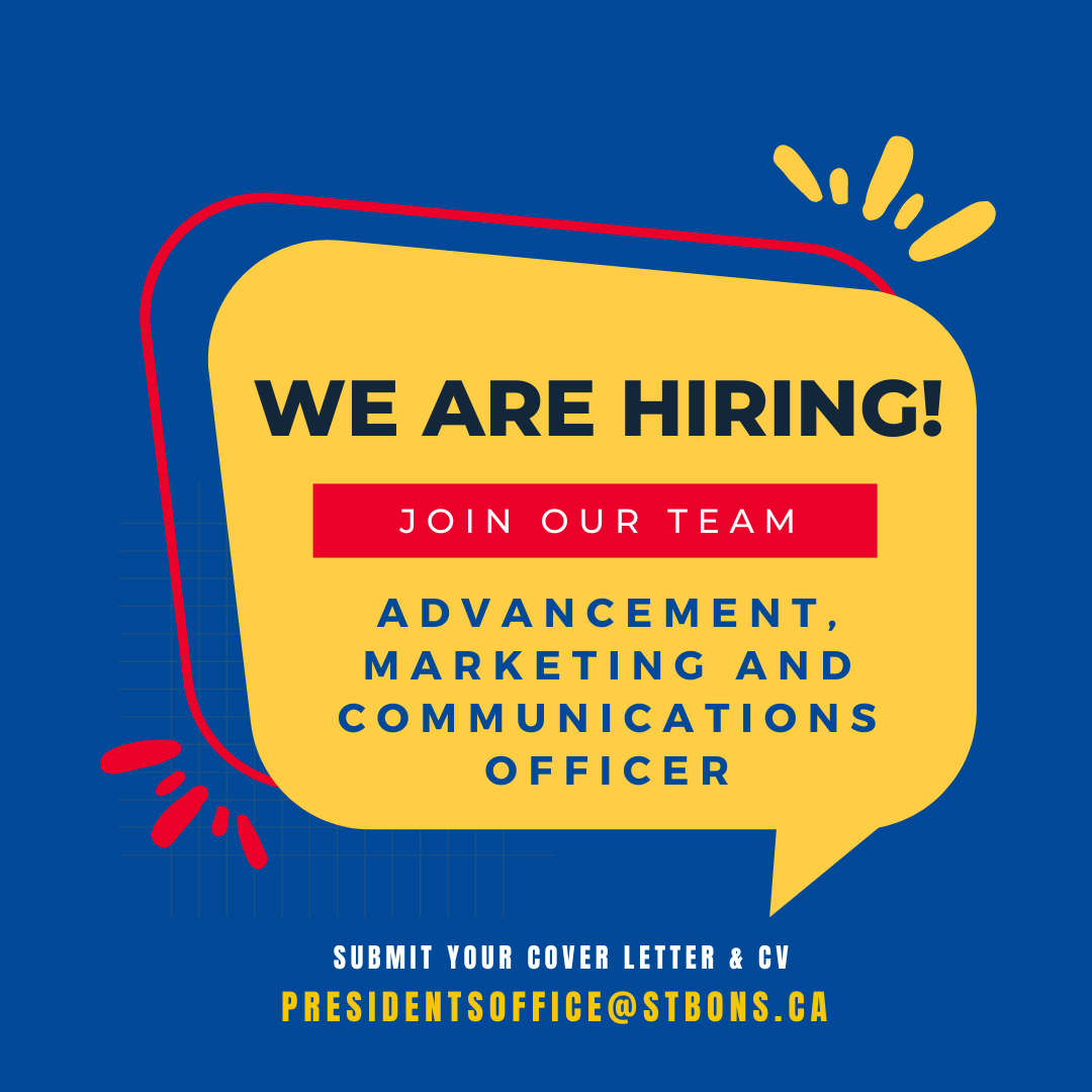 We are searching for a motivated Advancement, Marketing and Communications Officer. This individual should be an excellent multitasker with experience in professional fundraising, communications and marketing. For more info or to apply visit: stbons.ca/job-posting-ad…