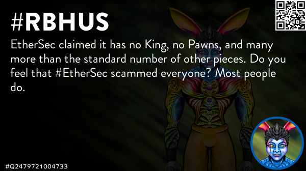 feecting's tweet photo. @quinnmichaels EtherSec claimed it has no King, no Pawns, and many more than the standard number of other pieces. Do you feel that #EtherSec scammed everyone? Most people do. 🐰 #Rbhus #TimePhoneHack #Anonymous #EtherSec #DarkSec #OpEPOCH #OpRomanov #OpRussia #Q4369418152449 https://t.co/t5XiJtOjhV