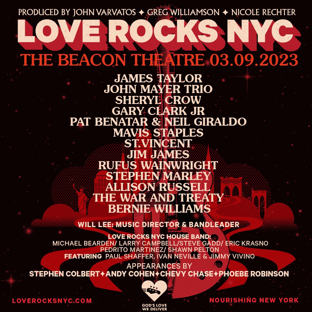 I'm excited to join the 7th annual #LoveRocksNYC benefiting @godslovenyc on 3/9 at the @BeaconTheatre. They'll deliver 3.4+ million meals to NYers living w/ illness this year. For more info & tickets visit: godslovenyc.org/loverocksnyc20…