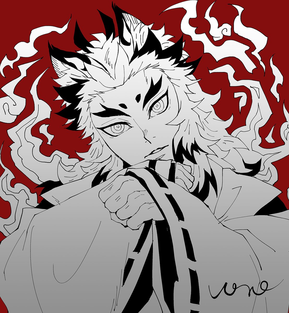 VONEさんがTwitterに投稿した煉獄杏寿郎(鬼滅の刃)のイラスト。