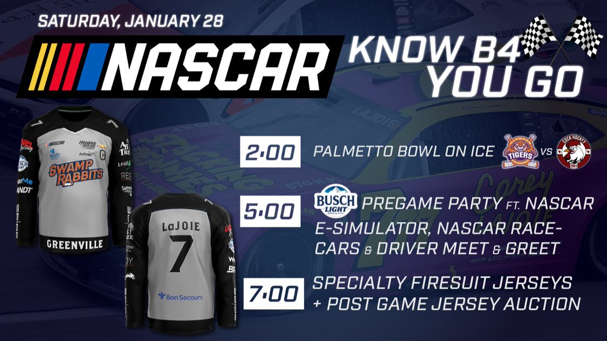 Appearance Alert: Join us in Greenville, SC as the @SwampRabbits host #NASCAR night this Saturday!