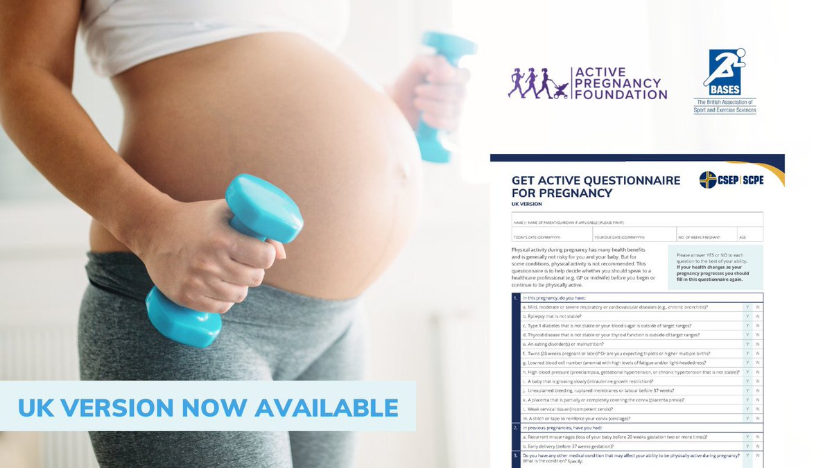 We have collaborated with <a href="/csep_scpe/">Canadian Society for Exercise Physiology</a> and @basesuk on the creation of a UK version of CSEP's Get Active Questionnaire for Pregnancy. This screening tool aligns with the PA guidelines of the UK &amp; aims to help women have a safe #ActivePregnancy.

➡️ bit.ly/3WvCJX1