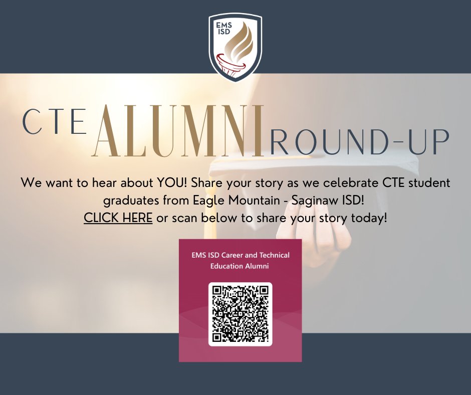 How did CTE help you discover your passion and begin your career? Share your story here so we can celebrate your success! Scan the QR code below, or use the link to complete the form. forms.office.com/r/qLg0YdJtbT <a href="/CtcHollenstein/">Hollenstein CTC, EMS ISD</a> <a href="/EMSISD_CTE/">EMSISD CTE</a> #HCTCready