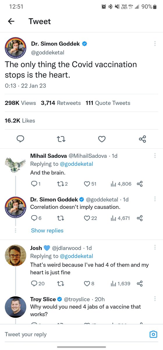 PmeT99's tweet photo. @WashburneAlex Why would you give any attention whatsoever so Simon Goddek, let alone using something he said to support your viewpoint?! I'm assuming you know his views and the people he associates with? https://t.co/94qadb5EU7