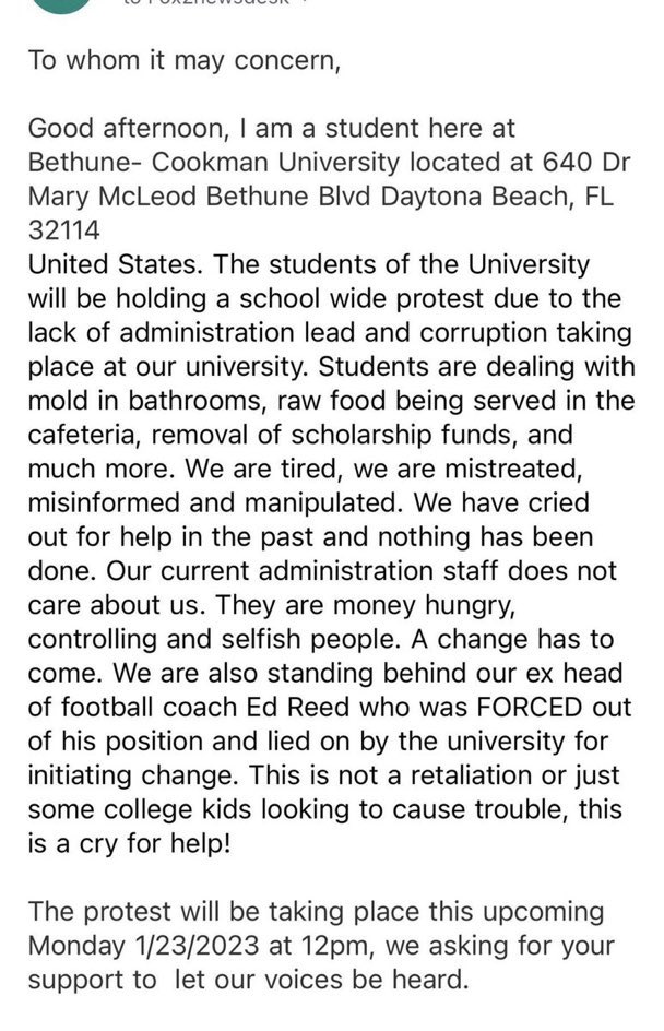 coachlisaj's tweet photo. Bethune-Cookman University Students set to hold protest Noon today https://t.co/4nOBe2M70q