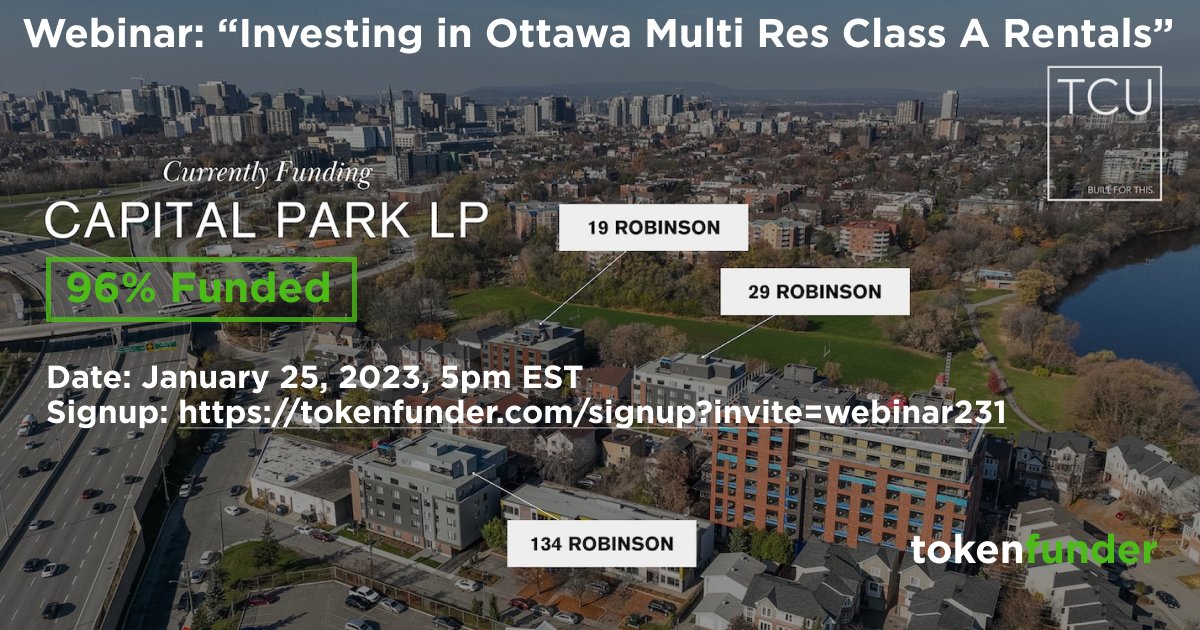 New Webinar: "Investing in Ottawa Multi Res Class A Rentals". Special guest: Billy Triantofilos, Principal, @TCUdevcorp .  Jan.25,5pm.EST. Sign up for qualified investors : tokenfunder.com/signup?invite=… . Host: <a href="/AlanWunsche/">Alan Wunsche</a>. Includes introduction to digital investing.