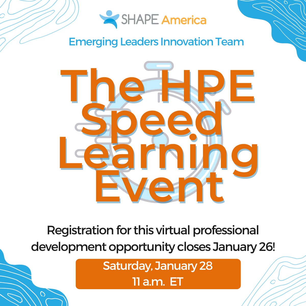 SHAPEAmerica's tweet photo. Join our Emerging Leaders Innovation Team & nine speakers from around the country for The HPE Speed Learning Event on January 28th #SHAPEVirtual
This professional learning opportunity is FREE for students!
Register Now! 👇👇👇
https://t.co/QmwSDQcqGa https://t.co/BJyhTtGfoH