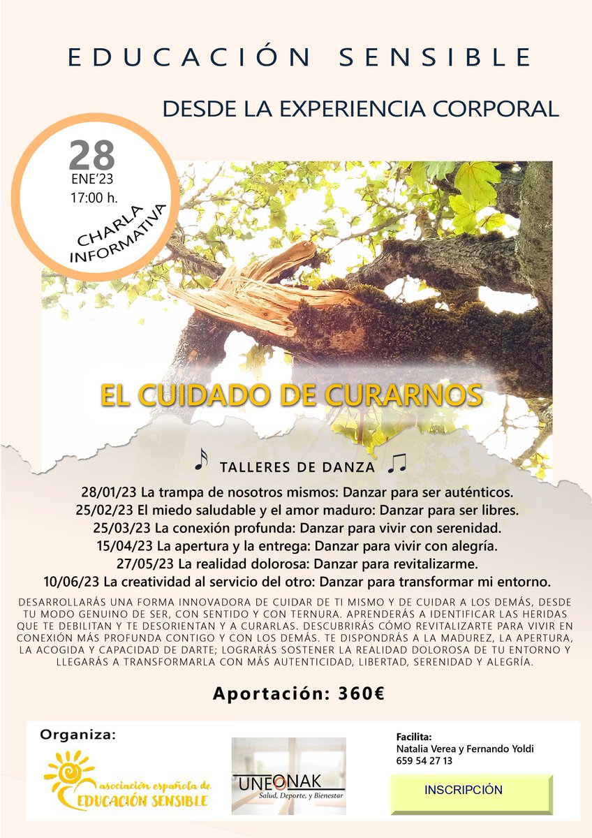 Ya puedes apuntarte a #educacionsensible desde la expresión corporal en San Sebastián
Inscripción
acortar.link/mJqZI6
#edusen