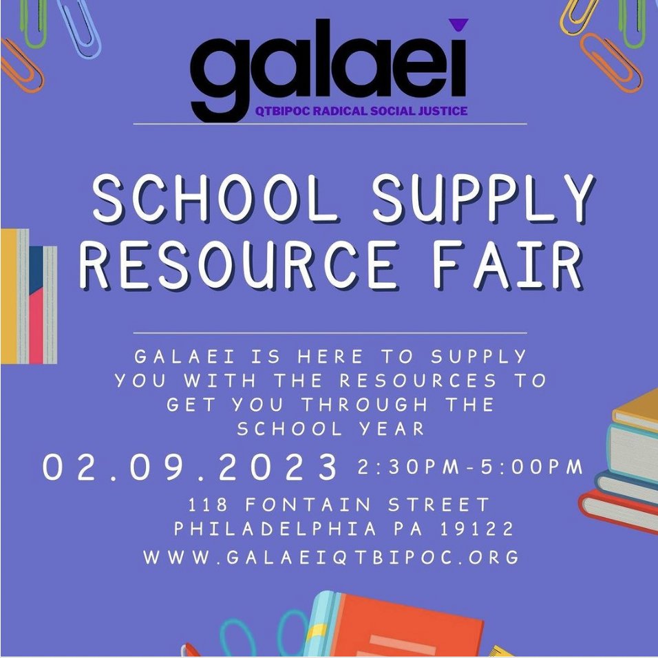 Mark your calendars and make sure your students are finishing the school year with all the supplies they need with the help of <a href="/galaeiphilly/">GALAEI</a>! Stop by on Feb. 9th for FREE school supplies and community resources.