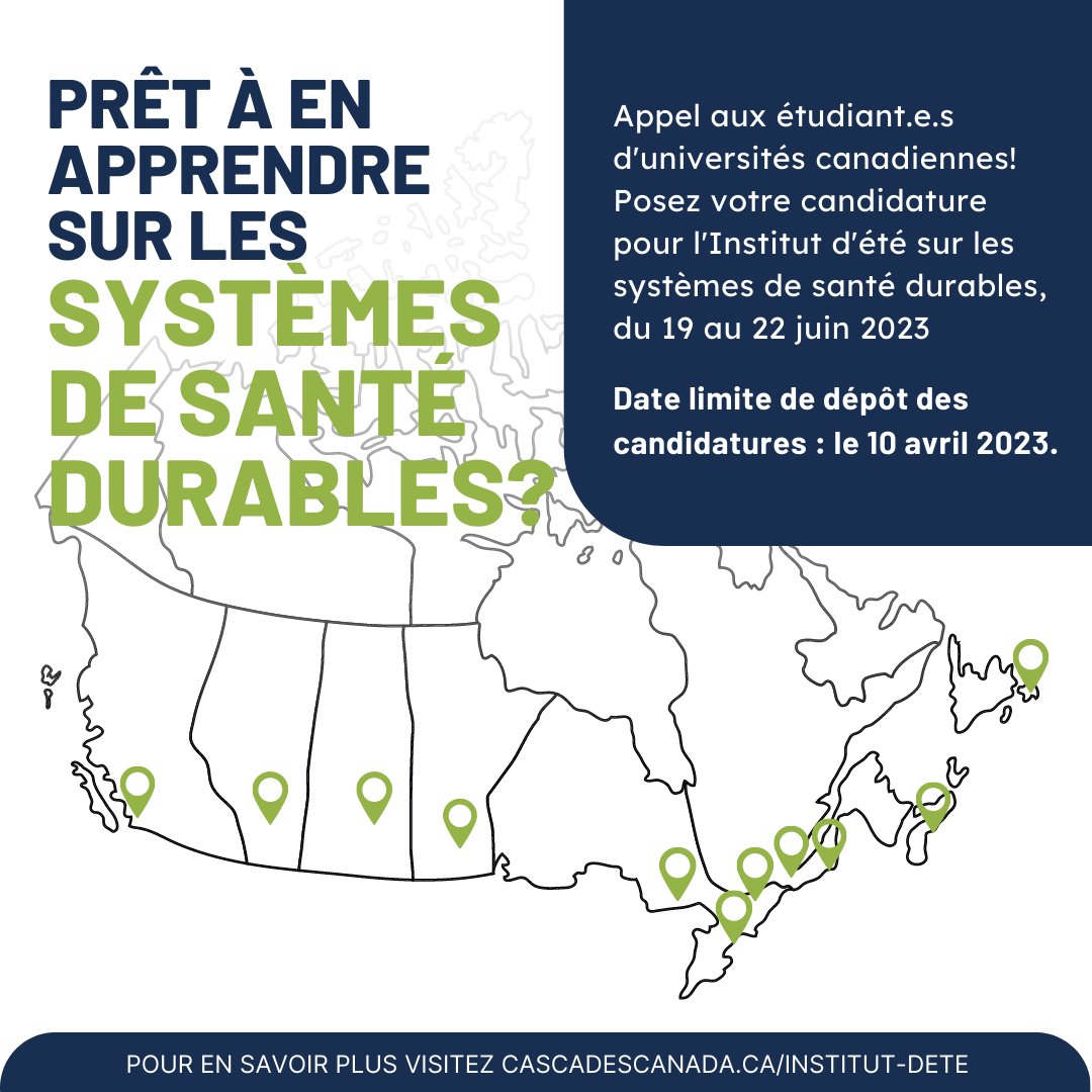 cascades_fr's tweet photo. Appel aux édidiant.e.s!
Nous sommes ravis d'annoncer que l'Institut d'été 2023 sur les systèmes de santé durables qui se déroulera du 19 au 22 juin 2023 en ligne et dans *ONZE* hubs à travers le Canada
Les candidatures sont maintenant ouvertes! https://t.co/ljdZyY8cQH https://t.co/5eYYXTGXMx