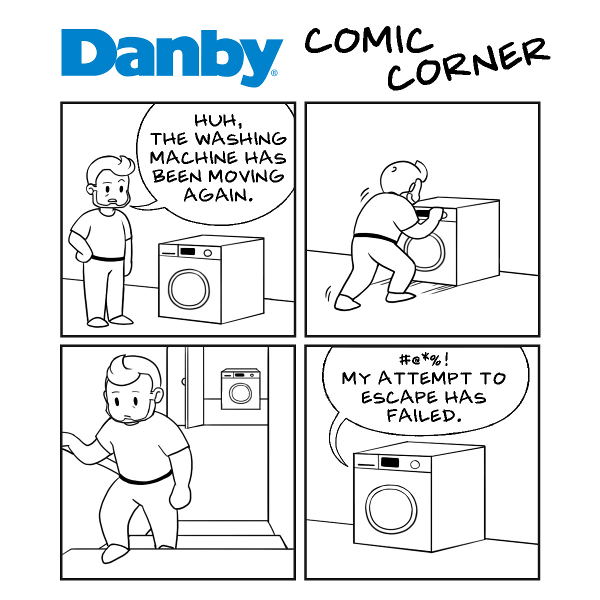 DanbyAppliance's tweet photo. Have you ever wondered what causes washing machine vibration? 😆
#comic #comics #comiccorner #art #artist #cartoon #painting #danbyappliances #danby #washer #dryer #washingmachine #escape #escapeplan #fail https://t.co/xmak2Zo7Uw