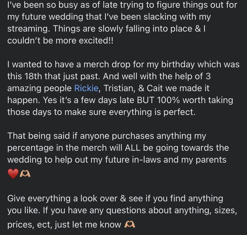 CassieeRose_11's tweet photo. NEW MERCH!!! Custom Jersey, Hoodie, Champion Shorts, AND more!!! 🫶🏼
Purchase 3 items or more for 5% off each item .
My percentage in merch will ALL be going towards the wedding at the end of the year so thank you to everyone in advance ♥️
https://t.co/jyIhN4gWlv https://t.co/kRRuQg1uqB