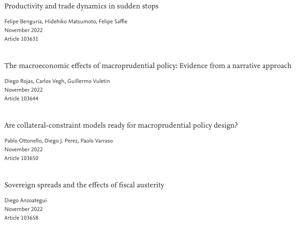 JIntlEcon's tweet photo. New: Special Issue on Financial Frictions: Macroeconomic Implications and Policy Options for Emerging Economies. This volume collects some of the papers presented at the conference held (virtually) at the Central Bank of Chile in May 2021. https://t.co/3UZJAgHrzd 1/3 https://t.co/RTzMY0SqiZ