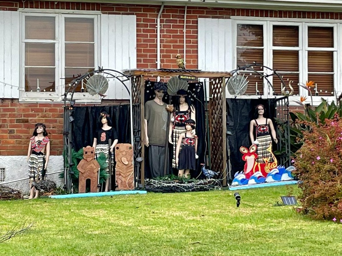 Tim_McCready's tweet photo. In a quiet Avondale street, the elderly owner of this house decorates his garden for the holidays. It's a quiet street so I reckon he needs more recognition for his efforts.

Below: Matariki, Diwali, Christmas, and Chinese New Year which has just gone live (spot the rabbit!) https://t.co/eQB6wBwBDE