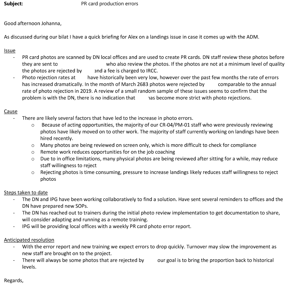 smeurrens's tweet image. There are many reasons why PR Card photos may be rejected. Even if IRCC initially approve photos they may be rejected later. At the start of 2021 these secondary rejections happened with increasing frequency, leading to delays and requests that applicants redo photos much later.