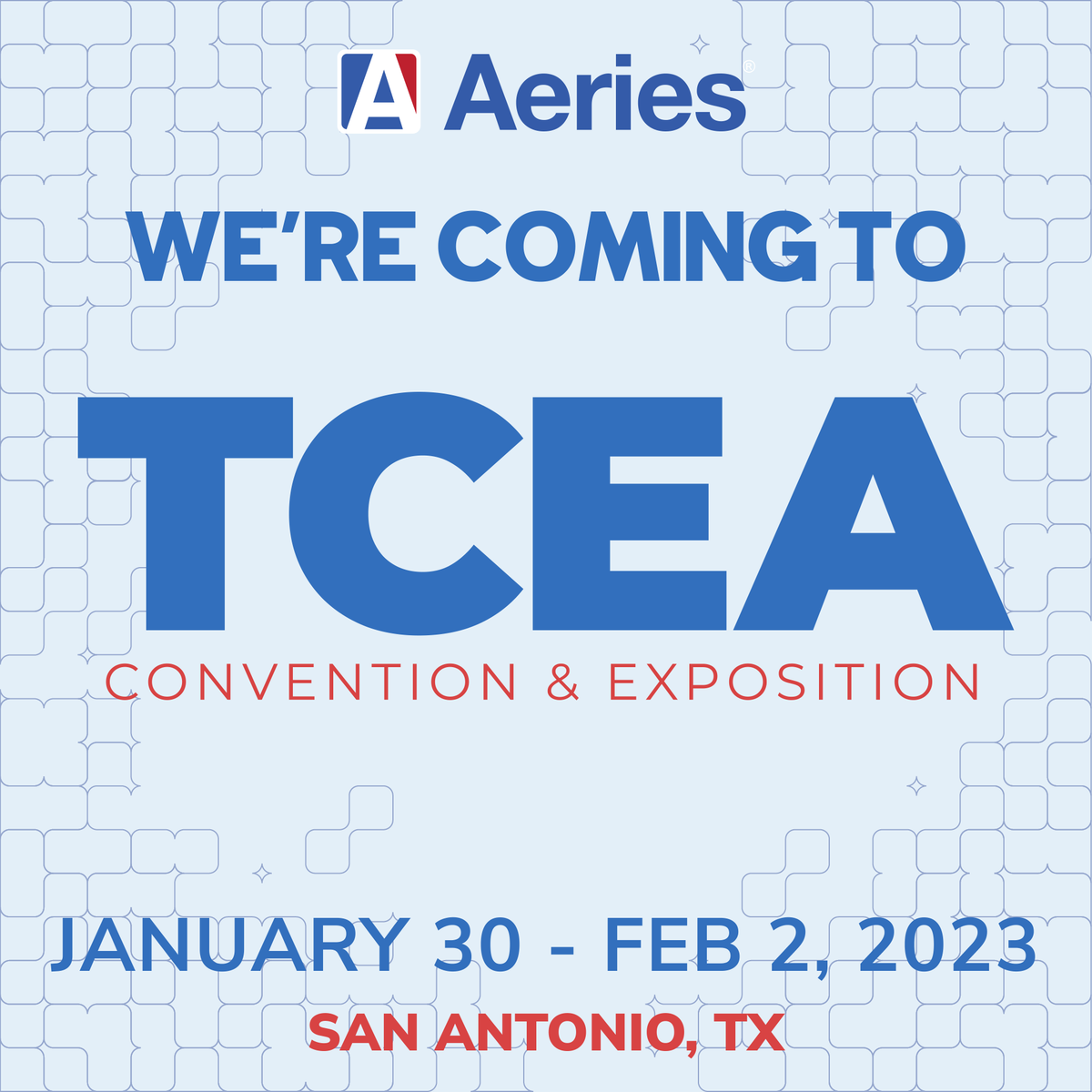 AeriesSIS's tweet photo. Another #Texas conference? Count us in! 😎 Join us at the 2023 @TCEA Convention &amp; Exposition in San Antonio next week! Stop by Booth 1939 to connect with our team. We'd love to see you! #TCEA23 https://t.co/fg1X5AFItk